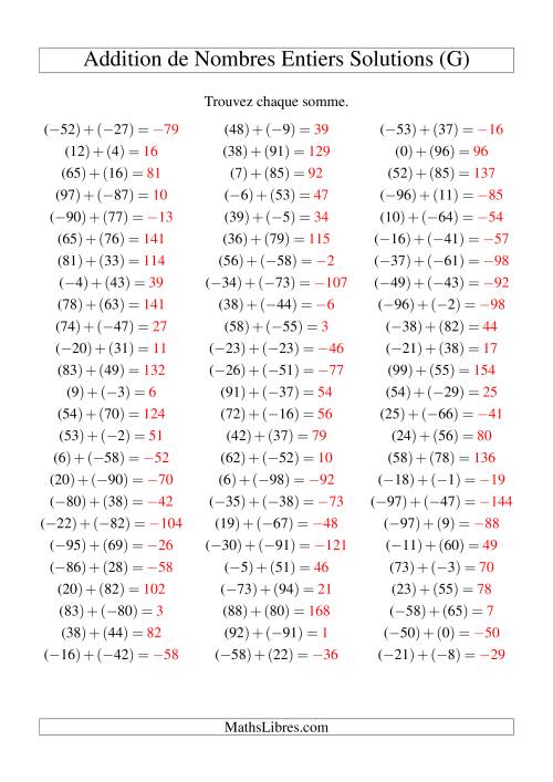 Addition de nombres entiers (-99 à 99) (75 par page) (G) page 2