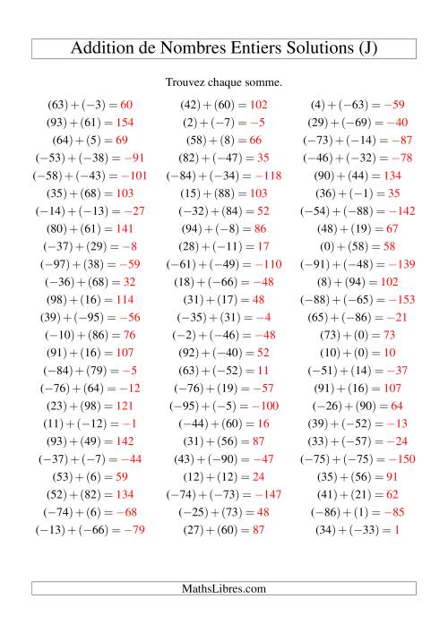 Addition de nombres entiers (-99 à 99) (75 par page) (J) page 2