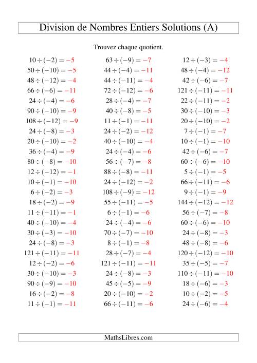 Division de nombres entiers -- Positif divisé par négatif (75 par page) (A) page 2