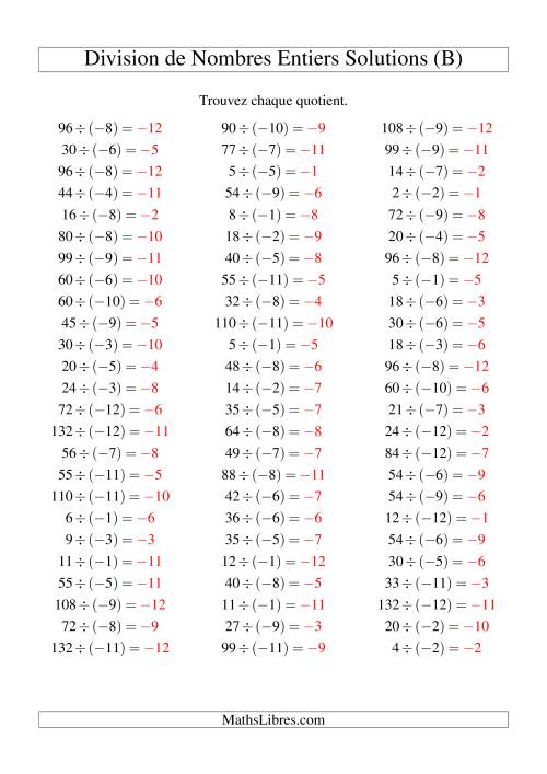 Division de nombres entiers -- Positif divisé par négatif (75 par page) (B) page 2