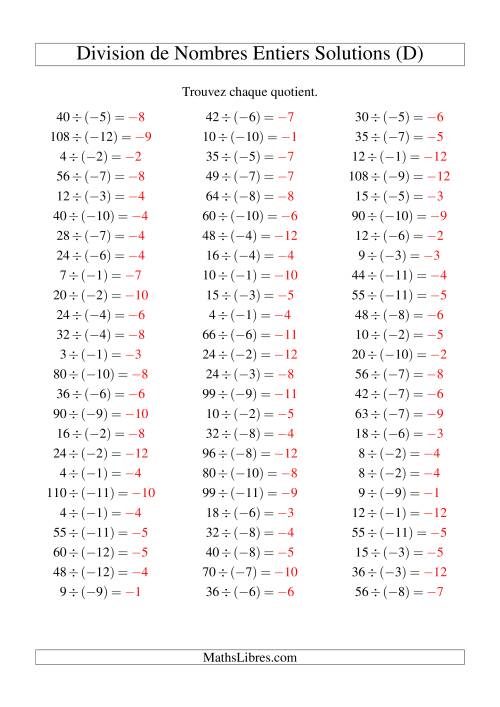 Division de nombres entiers -- Positif divisé par négatif (75 par page) (D) page 2