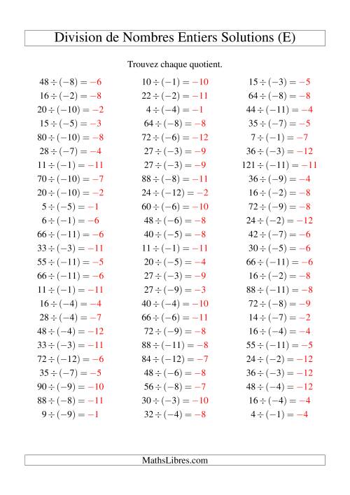 Division de nombres entiers -- Positif divisé par négatif (75 par page) (E) page 2