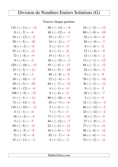 Division de nombres entiers -- Positif divisé par négatif (75 par page) (G) page 2