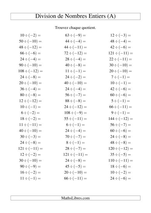 Division de nombres entiers -- Positif divisé par négatif (75 par page) (Tout)