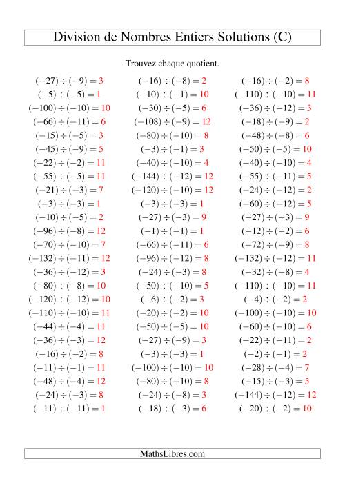 Division de nombres entiers -- Négatif divisé par négatif (75 par page) (C) page 2
