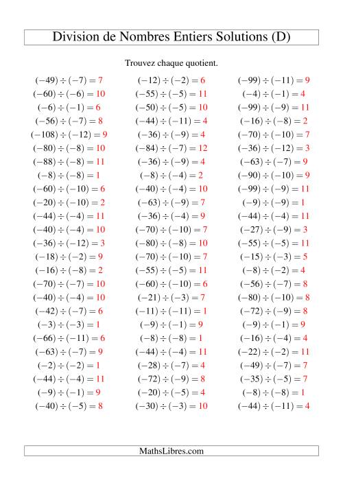 Division de nombres entiers -- Négatif divisé par négatif (75 par page) (D) page 2