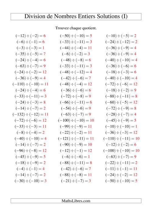 Division de nombres entiers -- Négatif divisé par négatif (75 par page) (I) page 2