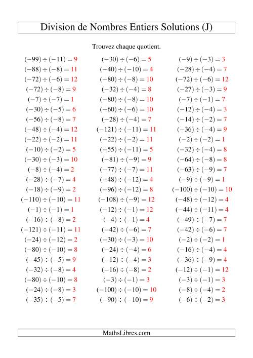 Division de nombres entiers -- Négatif divisé par négatif (75 par page) (J) page 2