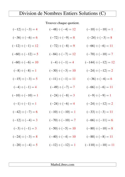 Division de nombres entiers -- Négatif divisé par négatif (45 par page) (C) page 2