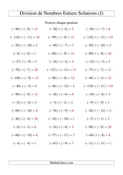 Division de nombres entiers -- Négatif divisé par négatif (45 par page) (J) page 2