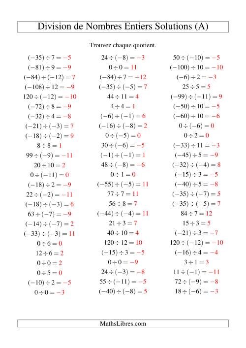 Division de nombres entiers de (-12) à 12 (75 par page) (A) page 2