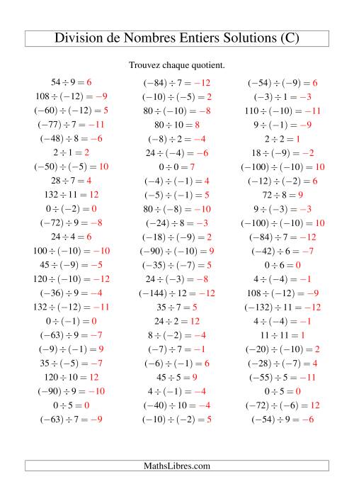 Division de nombres entiers de (-12) à 12 (75 par page) (C) page 2