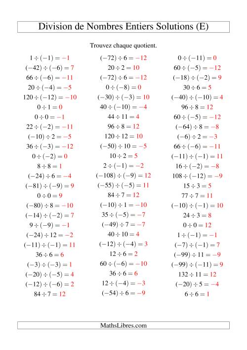 Division de nombres entiers de (-12) à 12 (75 par page) (E) page 2
