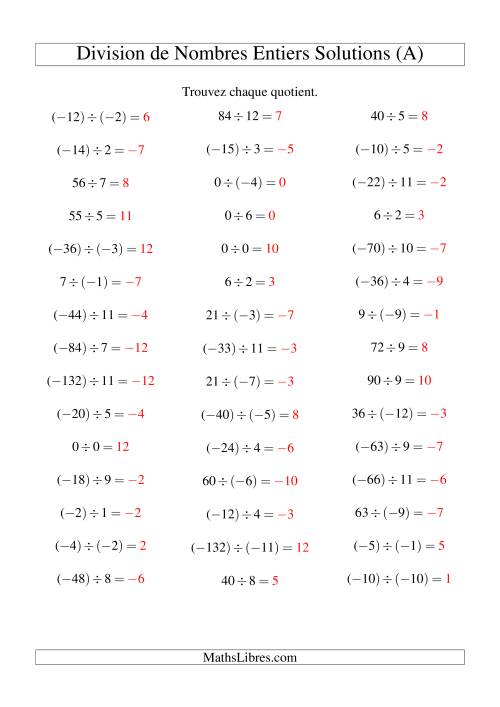 Division de nombres entiers de (-12) à 12 (45 par page) (A) page 2