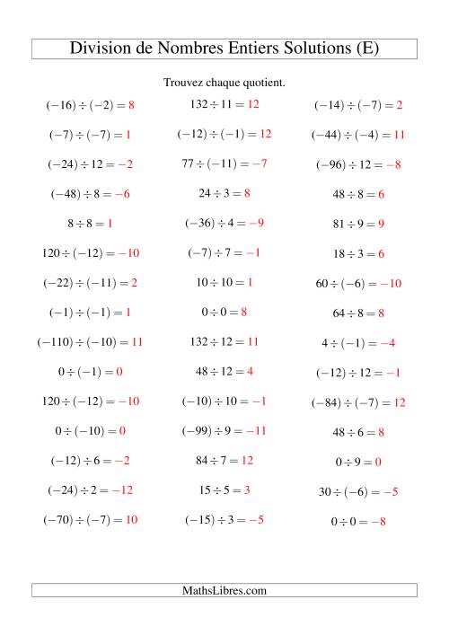 Division de nombres entiers de (-12) à 12 (45 par page) (E) page 2