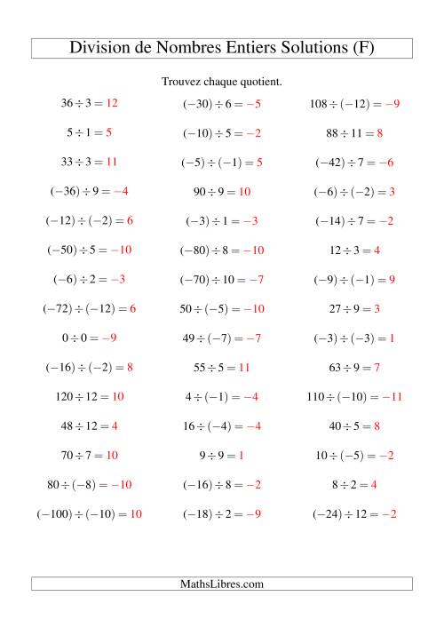 Division de nombres entiers de (-12) à 12 (45 par page) (F) page 2