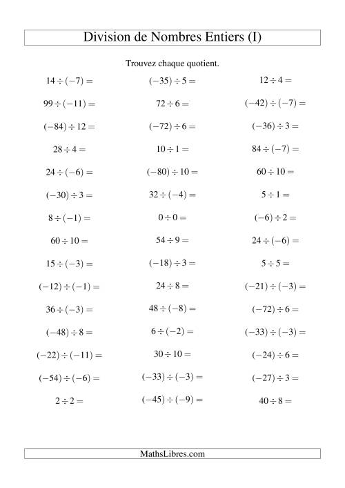 Division de nombres entiers de (-12) à 12 (45 par page) (I)
