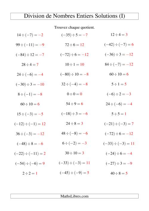 Division de nombres entiers de (-12) à 12 (45 par page) (I) page 2