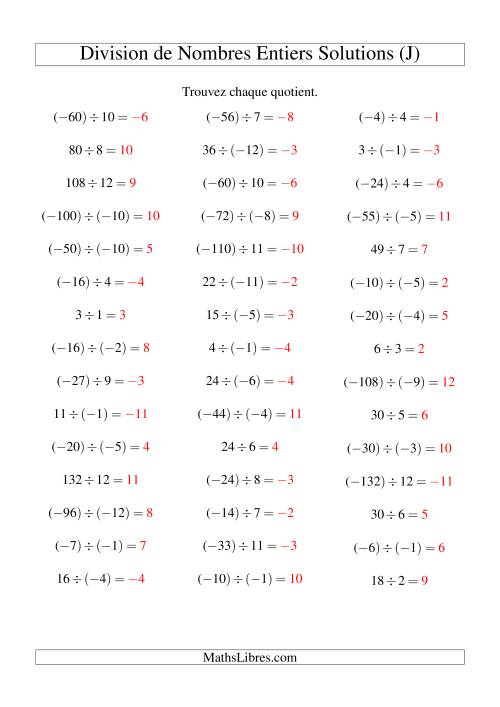Division de nombres entiers de (-12) à 12 (45 par page) (J) page 2