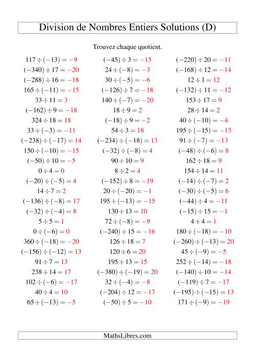 Division de nombres entiers de (-20) à 20 (75 par page) (D) page 2