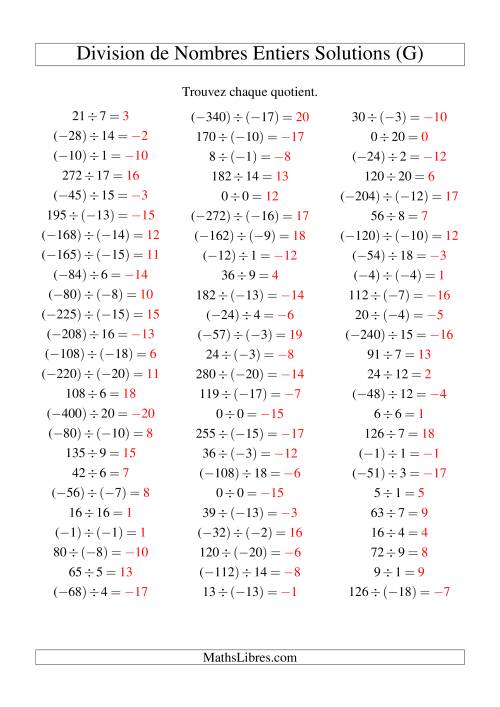 Division de nombres entiers de (-20) à 20 (75 par page) (G) page 2
