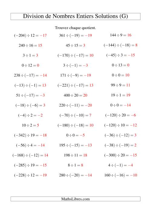 Division de nombres entiers de (-20) à 20 (45 par page) (G) page 2
