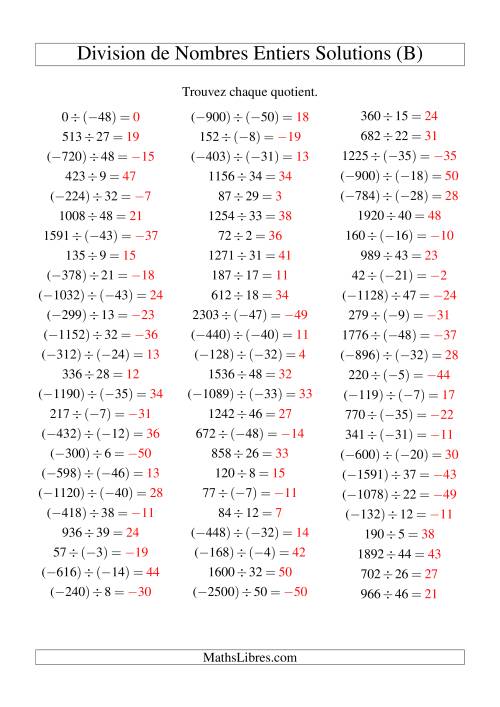 Division de nombres entiers de (-50) à 50 (75 par page) (B) page 2