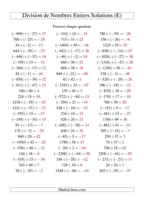Division de nombres entiers de (-50) à 50 (75 par page) (E) page 2
