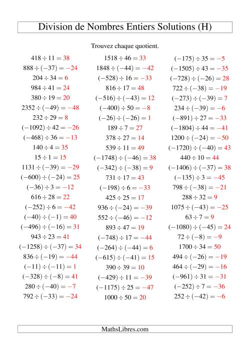 Division de nombres entiers de (-50) à 50 (75 par page) (H) page 2