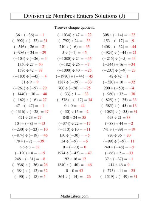 Division de nombres entiers de (-50) à 50 (75 par page) (J) page 2