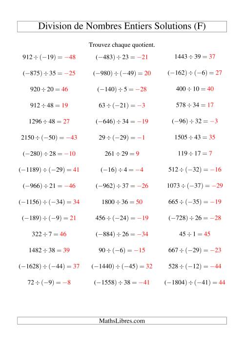 Division de nombres entiers de (-50) à 50 (45 par page) (F) page 2