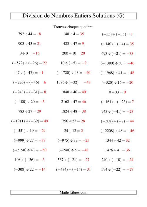 Division de nombres entiers de (-50) à 50 (45 par page) (G) page 2