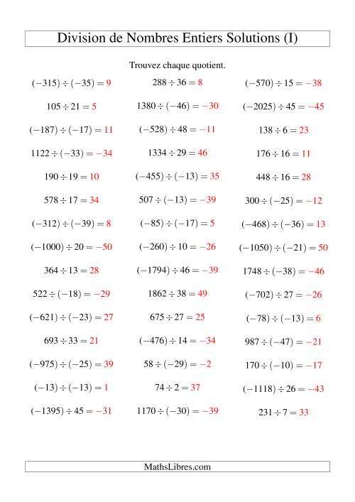 Division de nombres entiers de (-50) à 50 (45 par page) (I) page 2