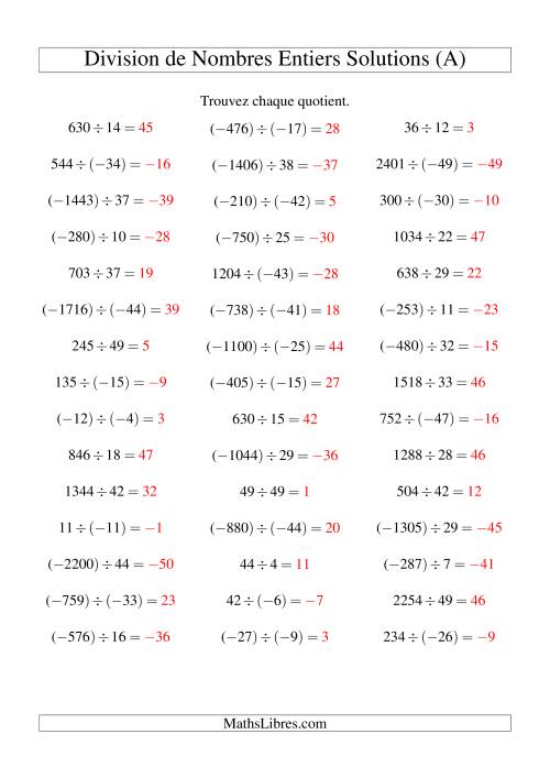 Division de nombres entiers de (-50) à 50 (45 par page) (Tout) page 2