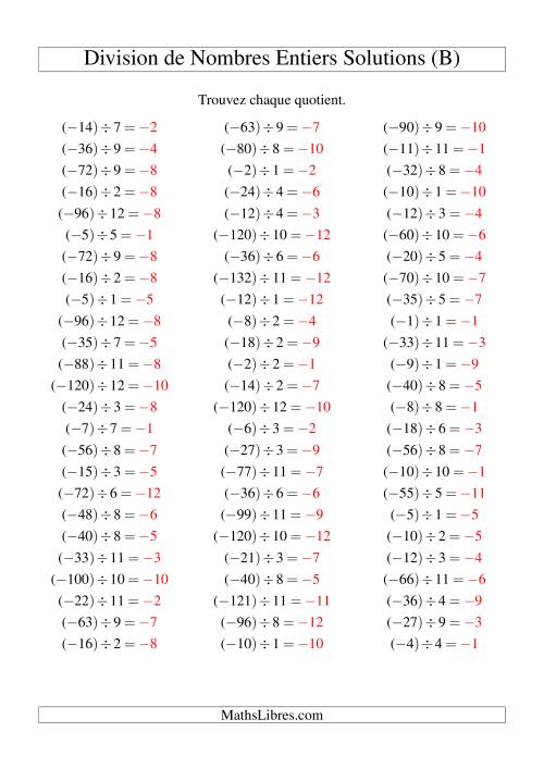 Division de nombres entiers -- Négatif divisé par positif (75 par page) (B) page 2