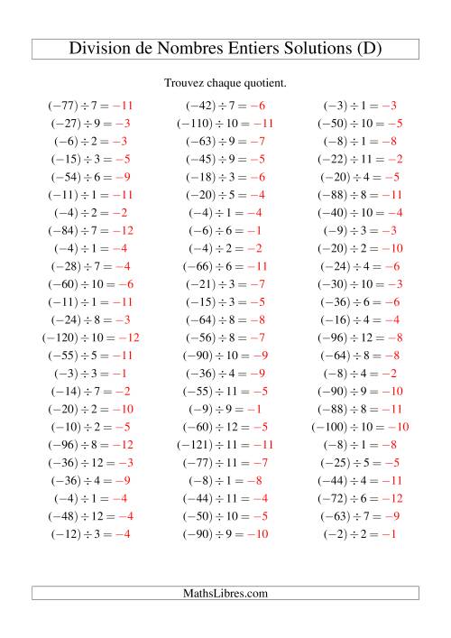 Division de nombres entiers -- Négatif divisé par positif (75 par page) (D) page 2