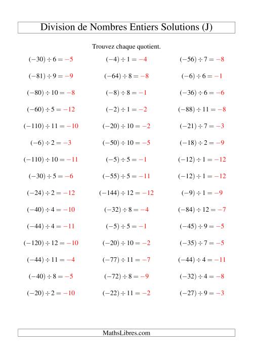 Division de nombres entiers -- Négatif divisé par positif (45 par page) (J) page 2