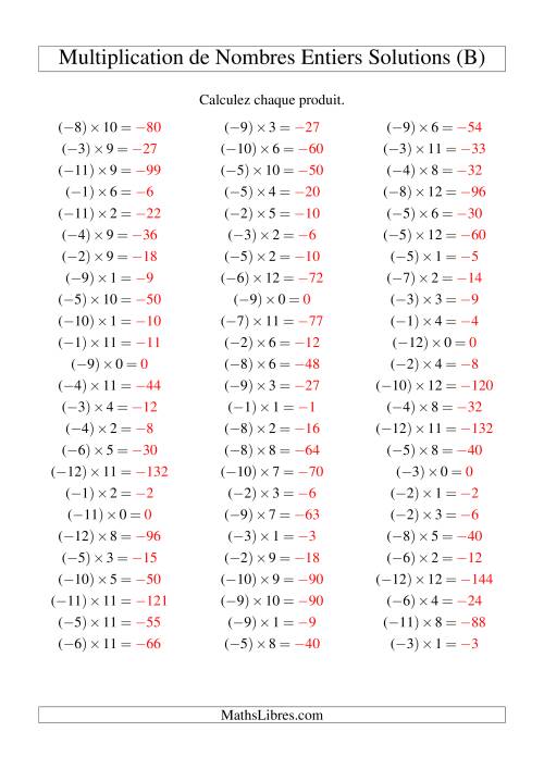 Multiplication de nombres entiers -- Négatif multiplié par positif (75 par page) (B) page 2