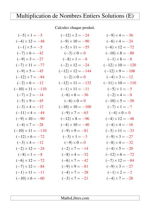 Multiplication de nombres entiers -- Négatif multiplié par positif (75 par page) (E) page 2