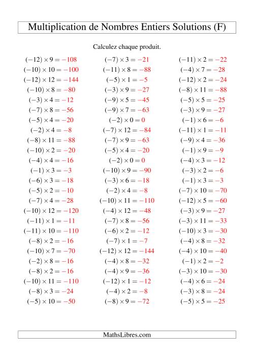 Multiplication de nombres entiers -- Négatif multiplié par positif (75 par page) (F) page 2