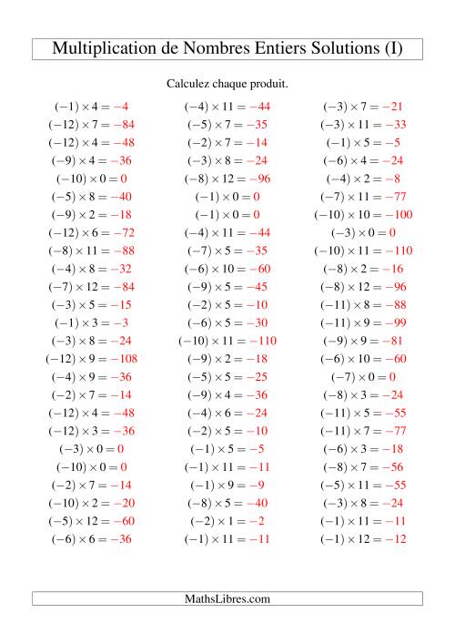 Multiplication de nombres entiers -- Négatif multiplié par positif (75 par page) (I) page 2