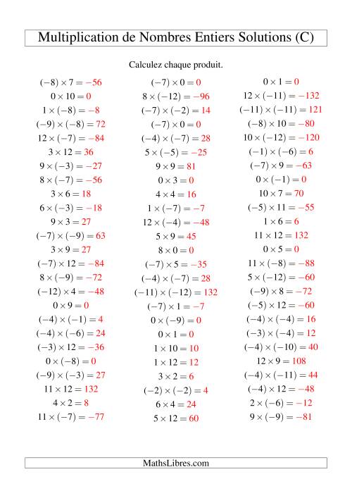 Multiplication de nombres entiers de (-12) à 12 (75 par page) (C) page 2