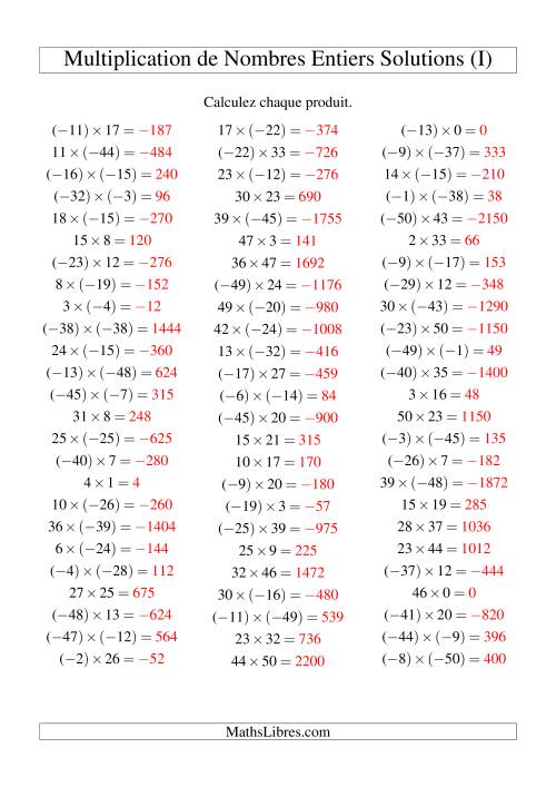 Multiplication de nombres entiers de (-50) à 50 (75 par page) (I) page 2