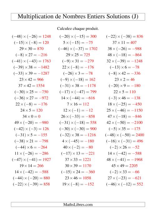 Multiplication de nombres entiers de (-50) à 50 (75 par page) (J) page 2