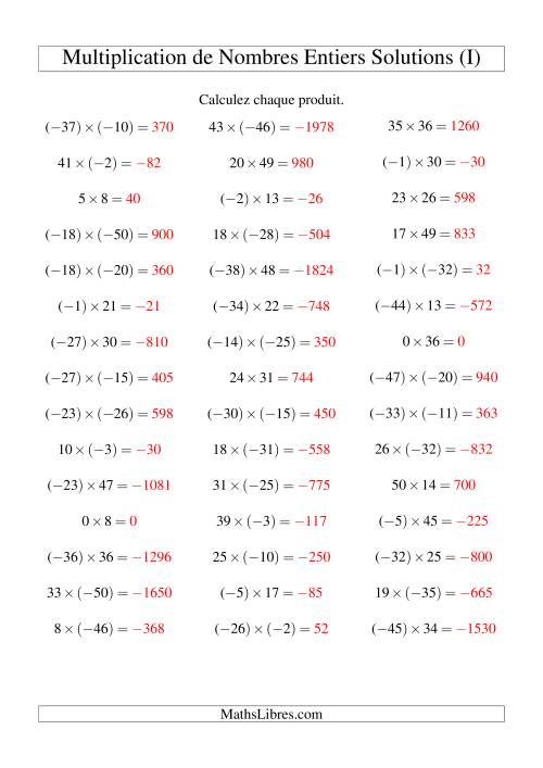 Multiplication de nombres entiers de (-50) à 50 (45 par page) (I) page 2
