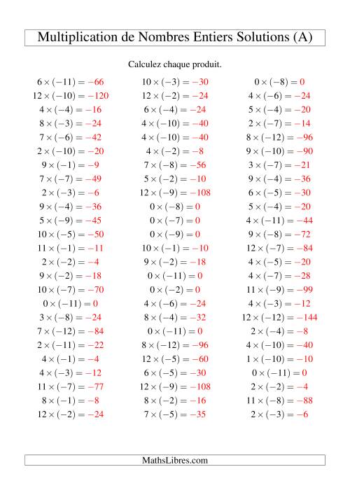Multiplication de nombres entiers -- Positif multiplié par négatif (75 par page) (A) page 2