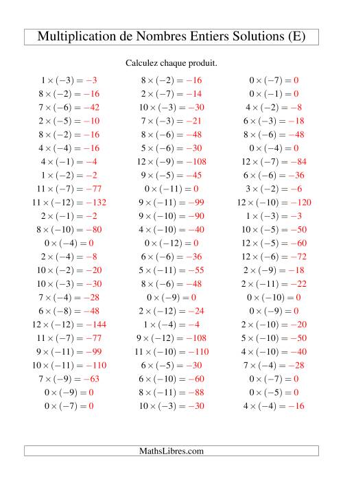 Multiplication de nombres entiers -- Positif multiplié par négatif (75 par page) (E) page 2