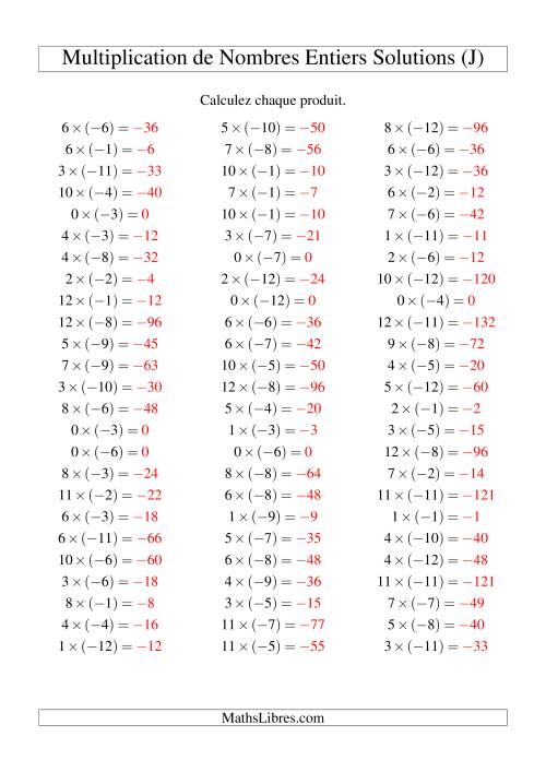 Multiplication de nombres entiers -- Positif multiplié par négatif (75 par page) (J) page 2