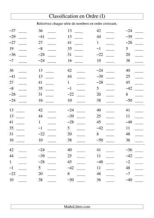 Classification en ordre des nombres entiers (-50 à 50) (I)
