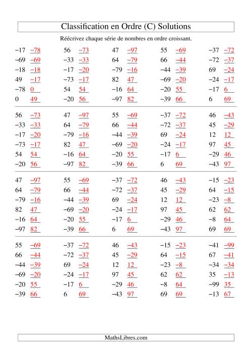Classification en ordre des nombres entiers (-99 à 99) (C) page 2